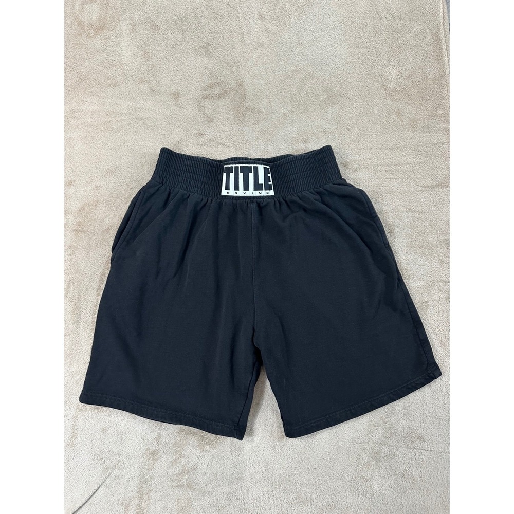 TITLE Boxing Shorts Men's Size L Black W/ White Waistband Logo EUC